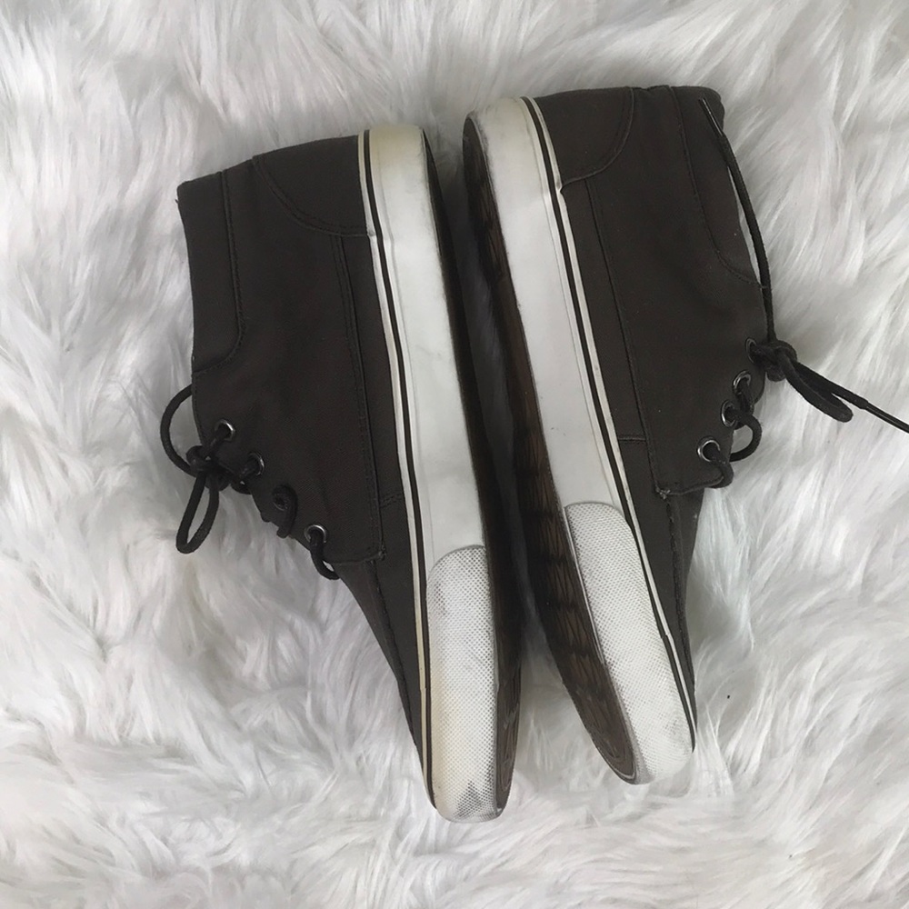 Sneakers Shoes Mid Top Size 9 Brown Canvas Hand Painted Embellished Bee Unique - Picture 2 of 8